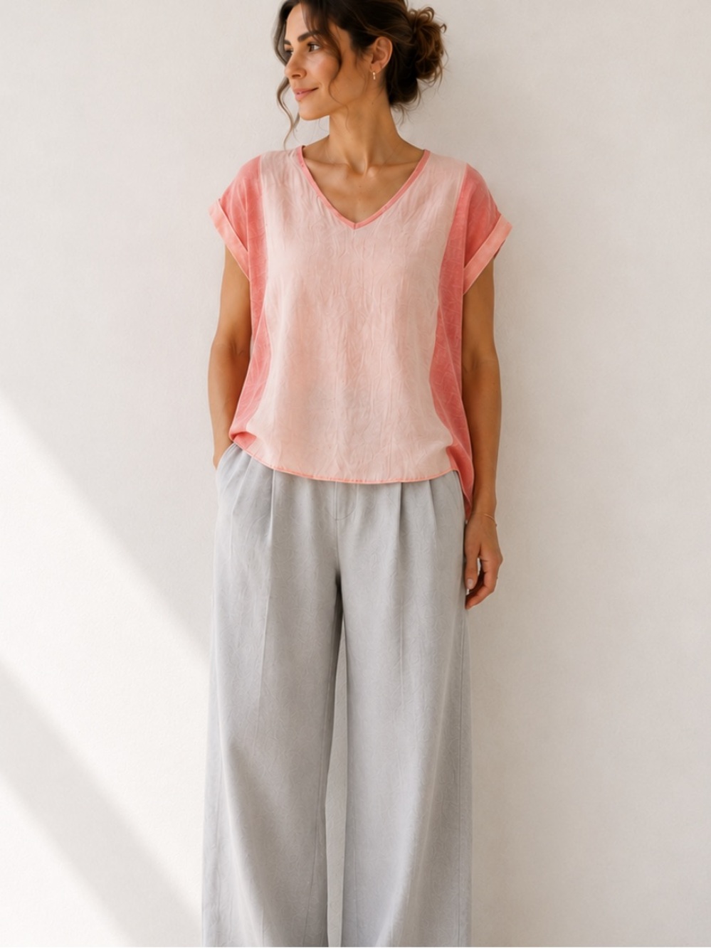 Meo Meli Italy Blush Coral Linen Cotton Boxy Top Hi Low Lagenlook L